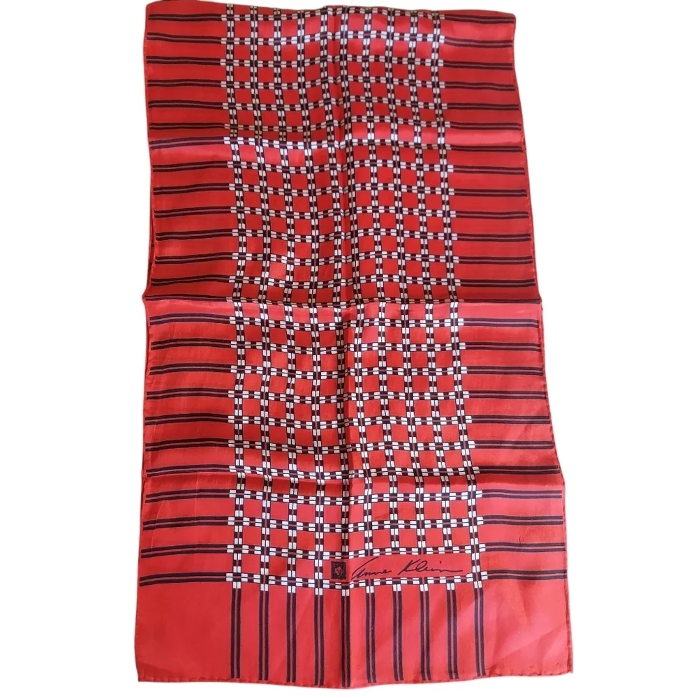 Anne Klein Red Black White Abstract Print 100% Silk